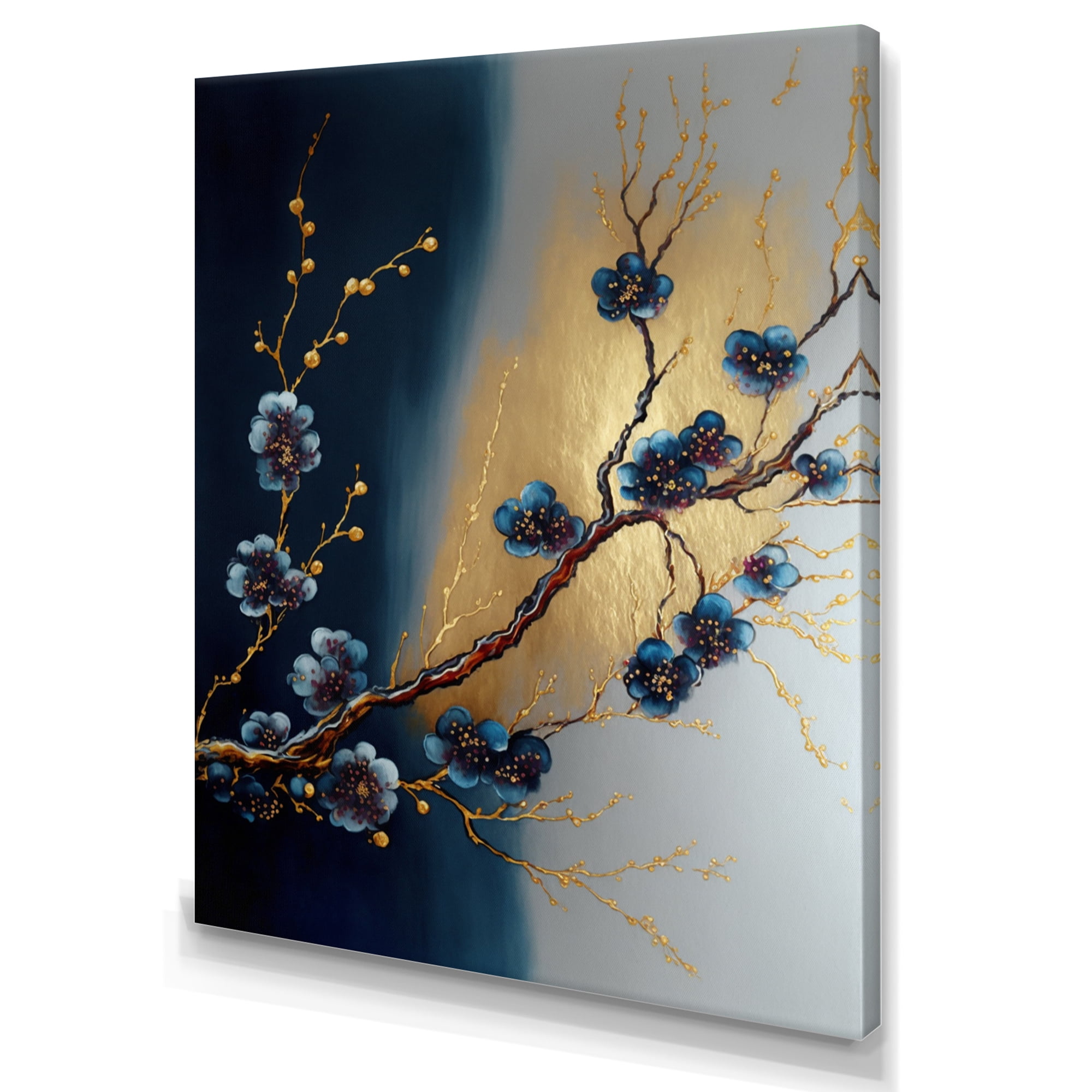 Designart Blue Cherry Blossom Branch III Canvas Wall Art