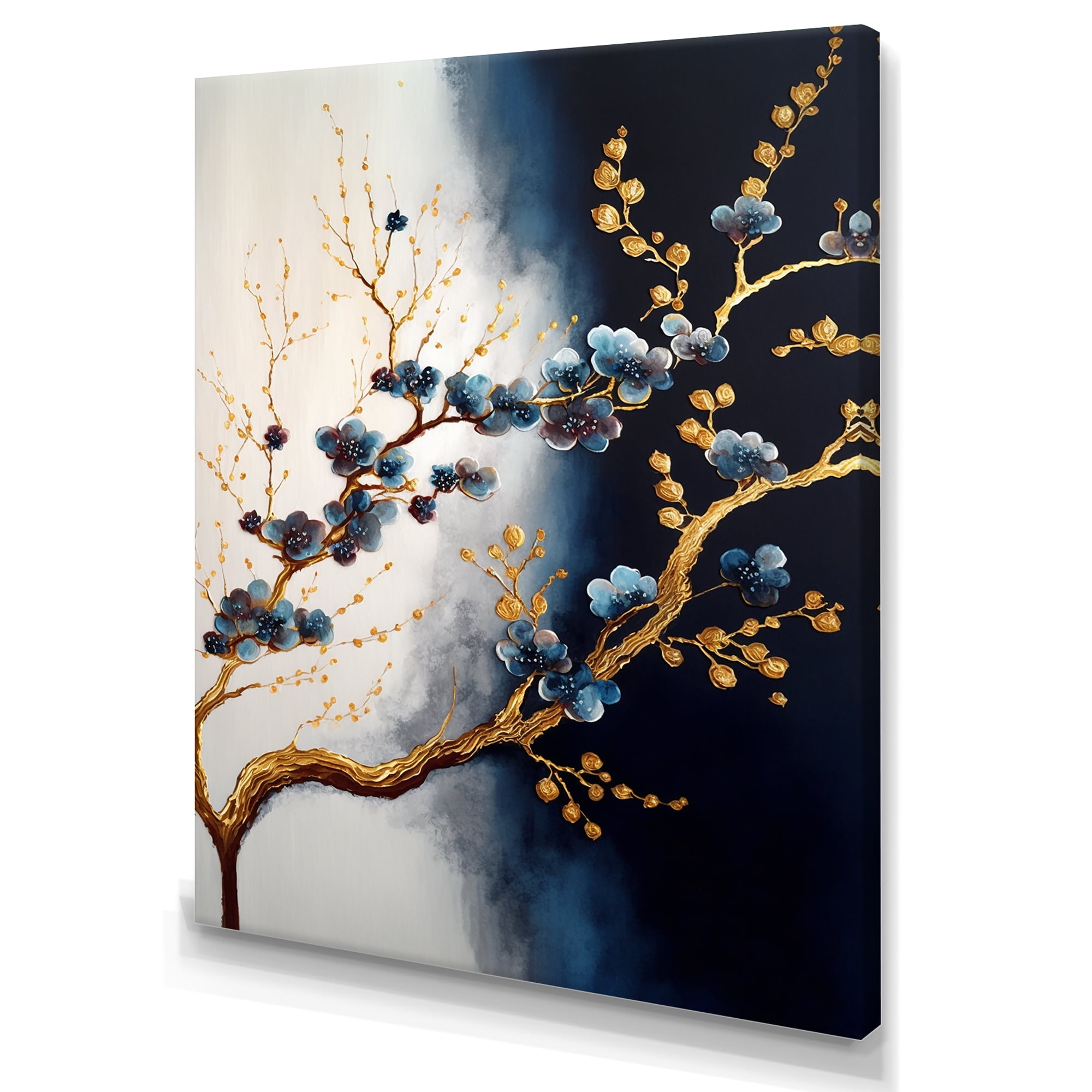 Designart Blue Cherry Blossom Branch VI Canvas Wall Art