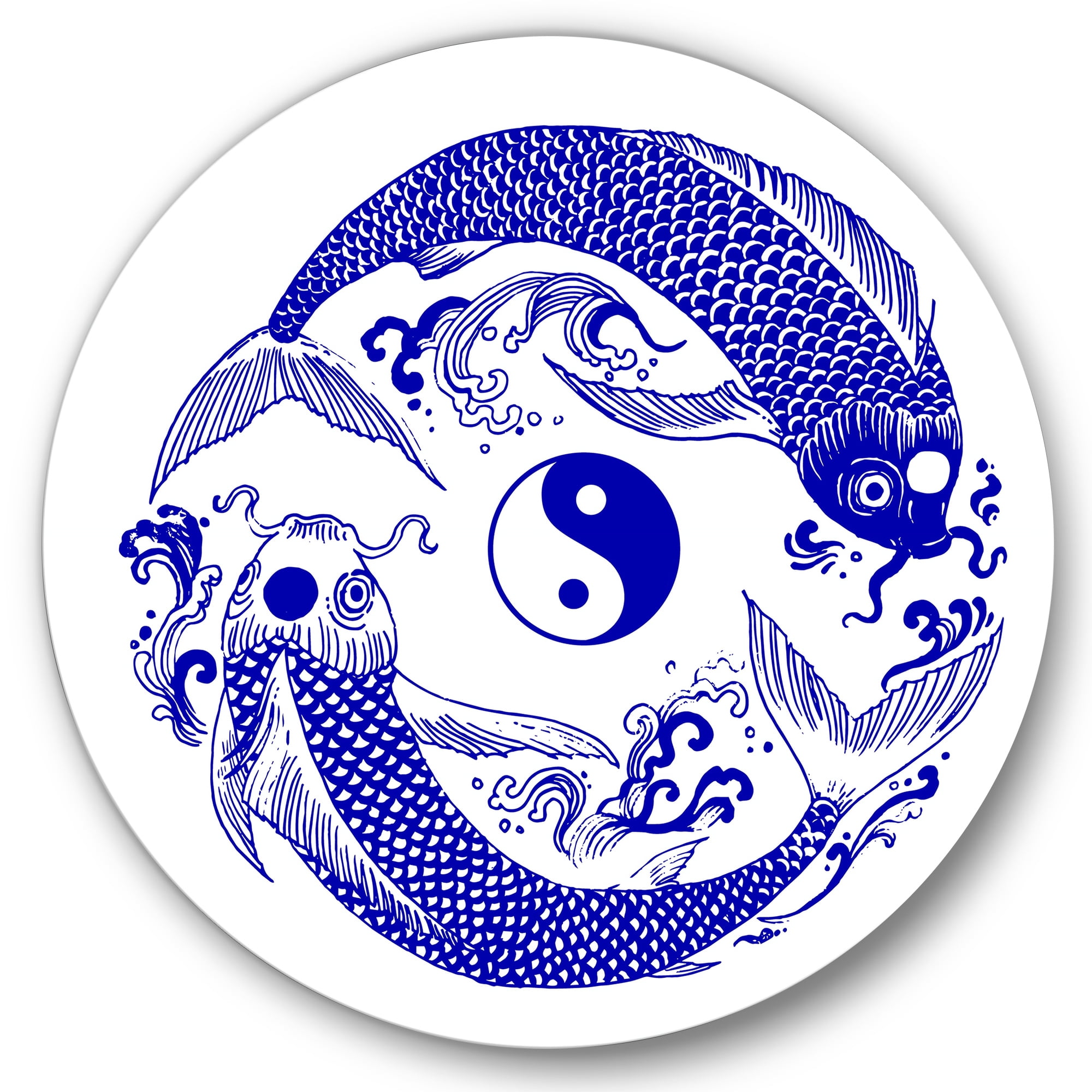 Designart 'Blue Chinoiserie Koi Fish II' Traditional Circle Metal Wall Art 29x29 - Disc of 29