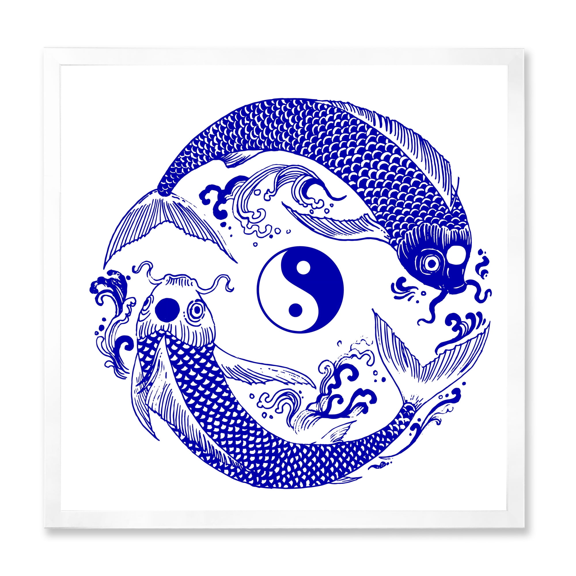 Designart 'Blue Chinoiserie Koi Fish II' Traditional Framed Art Print