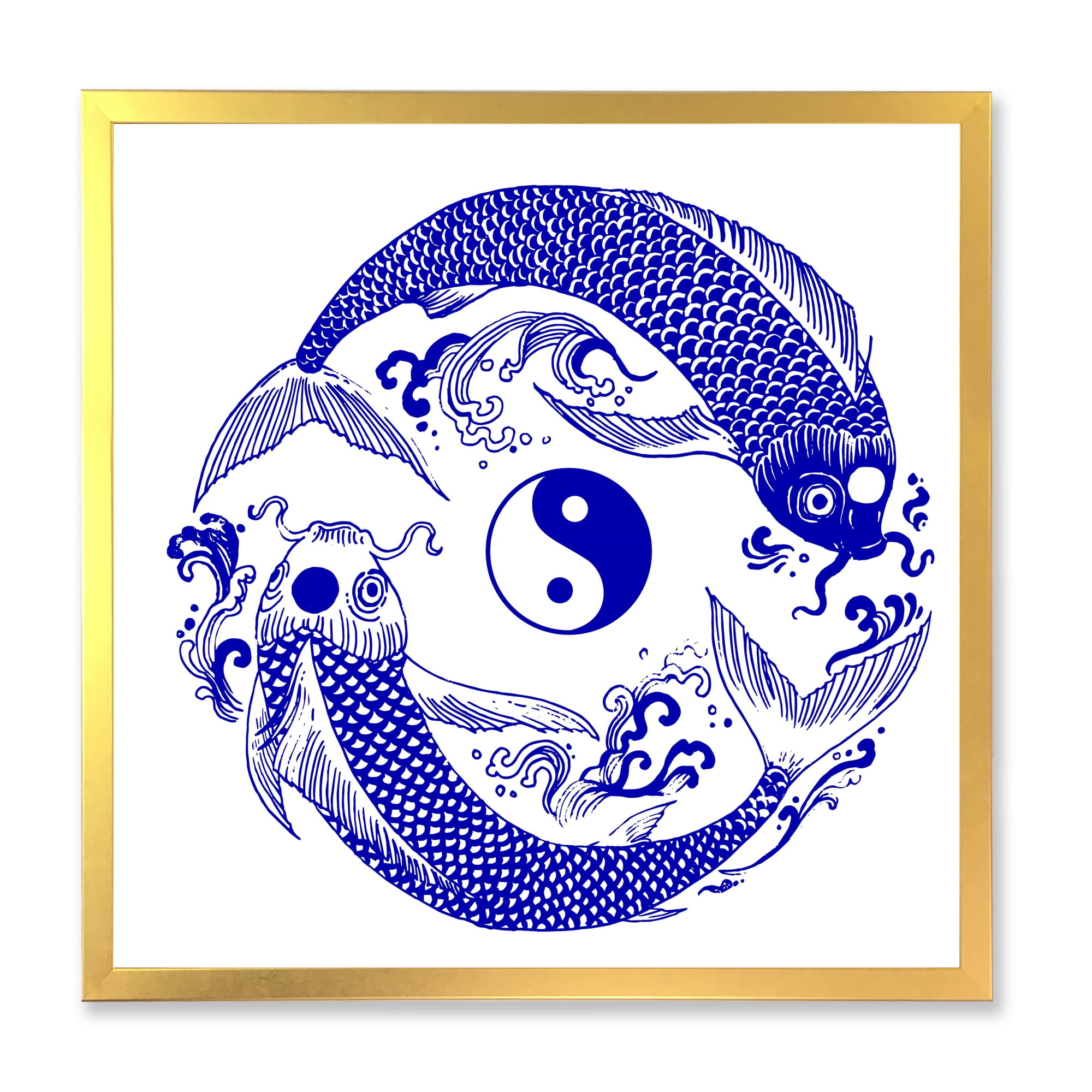 Designart 'Blue Chinoiserie Koi Fish II' Traditional Framed Art Print