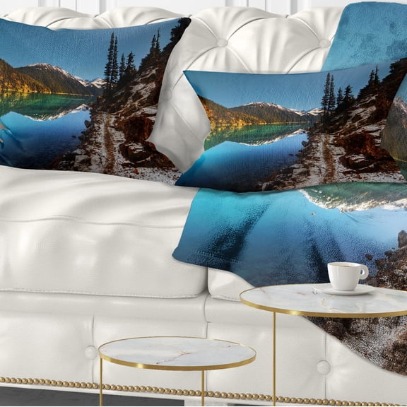 Designart Blue Clear Lake with Mountains - Landscape Printed Throw Pillow - 12x20