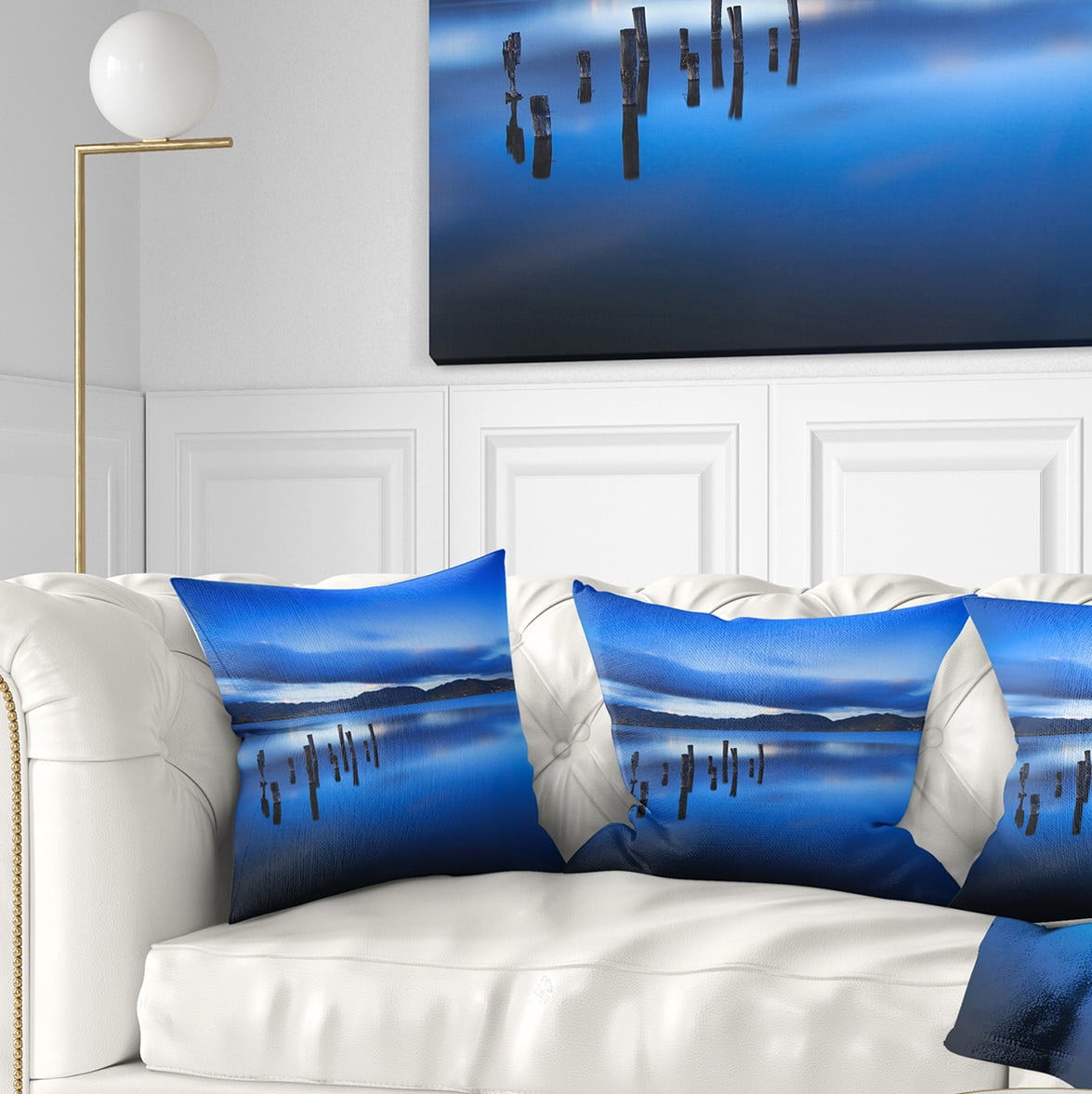 Designart Blue Clouds at Evening - Seascape Throw Pillow - 16x16