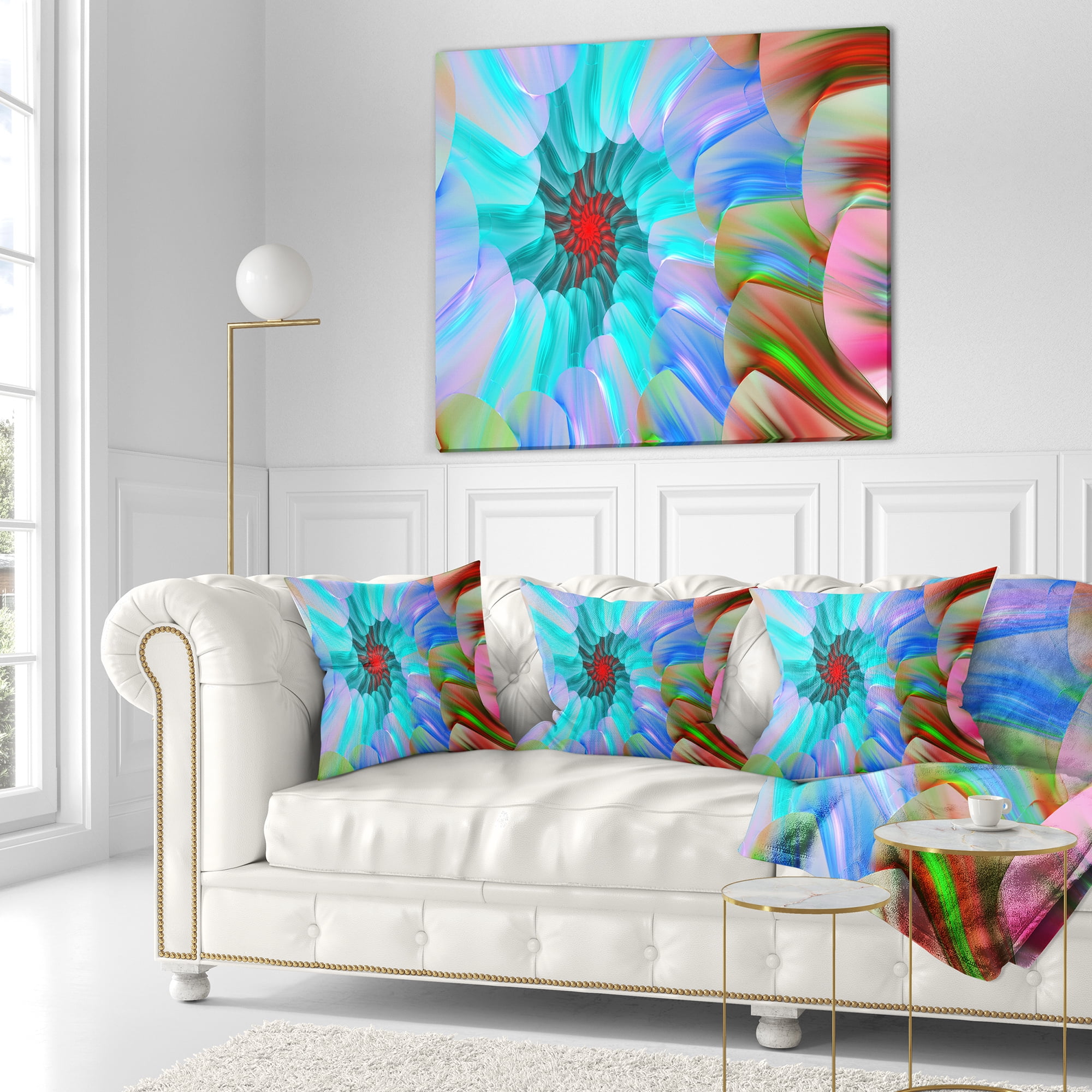 Designart Blue Colored Stain Glass with Spirals - Floral Throw Pillow - 18x18