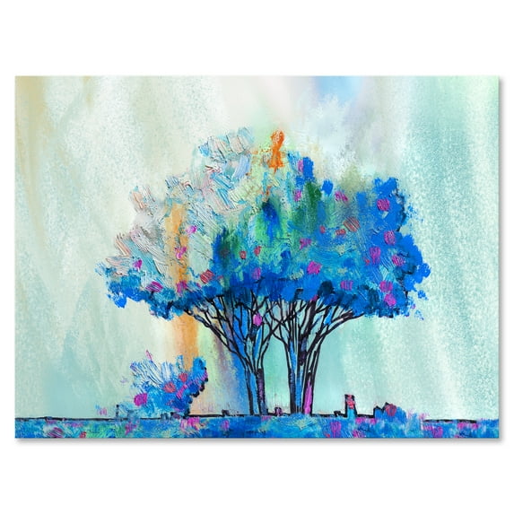 Designart ' Blue Coloured Tree Abstract Impression I ' Modern Canvas Wall Art Print