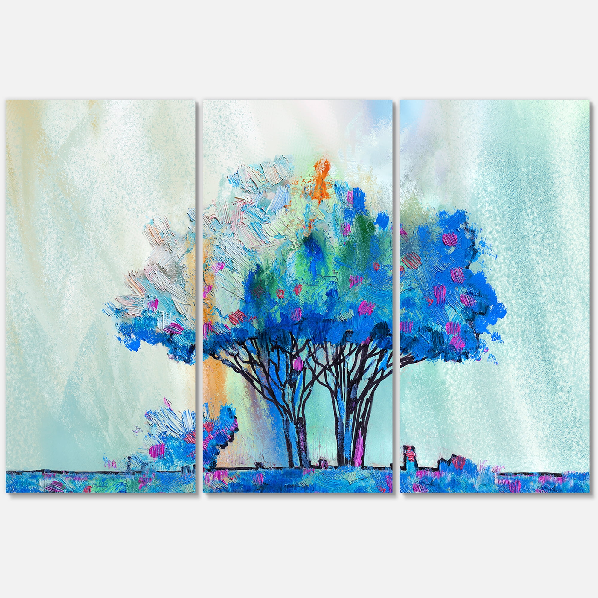 Designart ' Blue Coloured Tree Abstract Impression I ' Modern Canvas Wall Art Print
