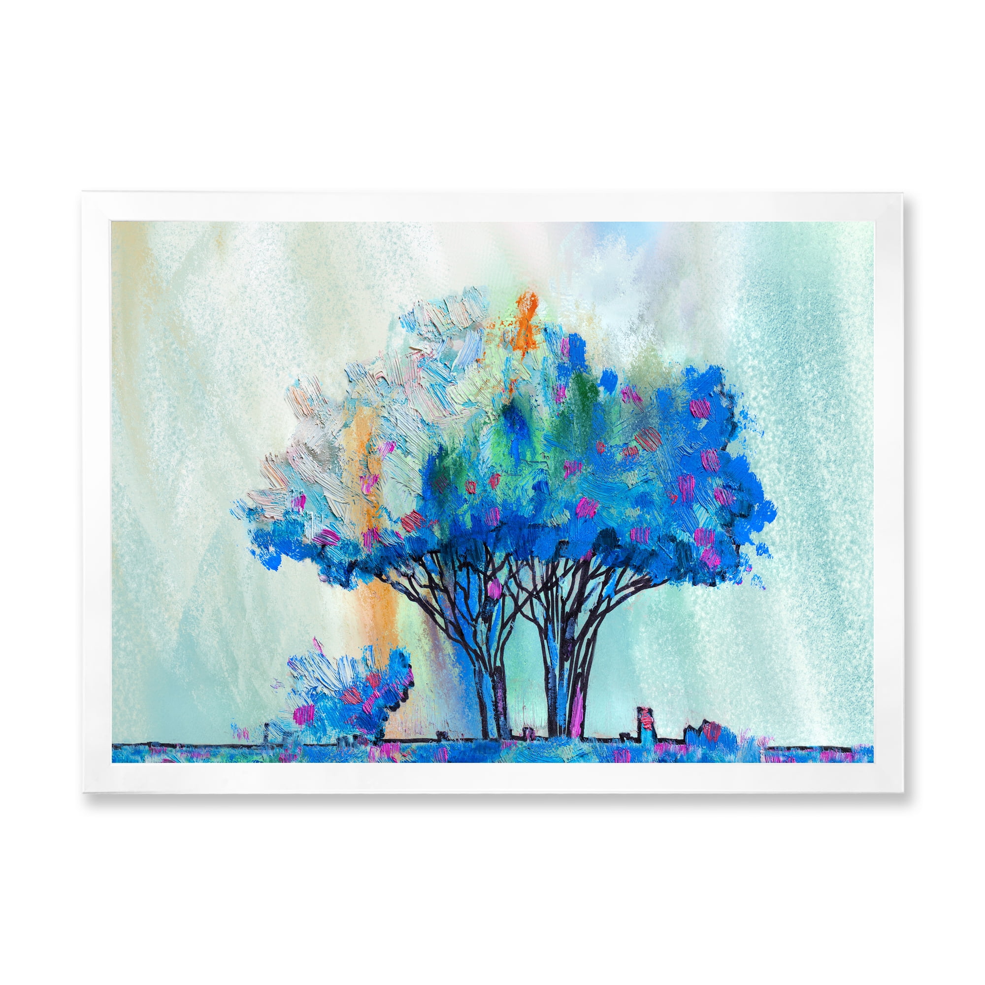 Designart 'Blue Coloured Tree Abstract Impression I' Modern Framed Art Print