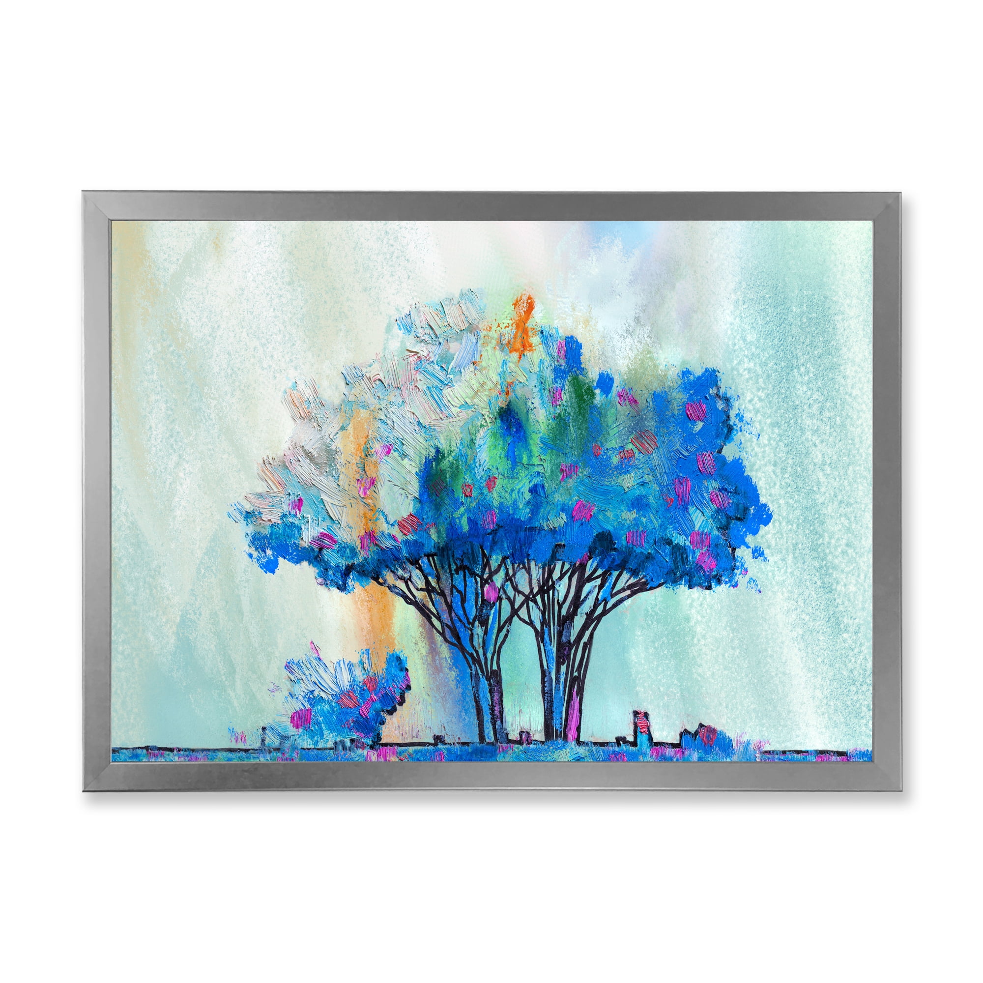 Designart 'Blue Coloured Tree Abstract Impression I' Modern Framed Art Print
