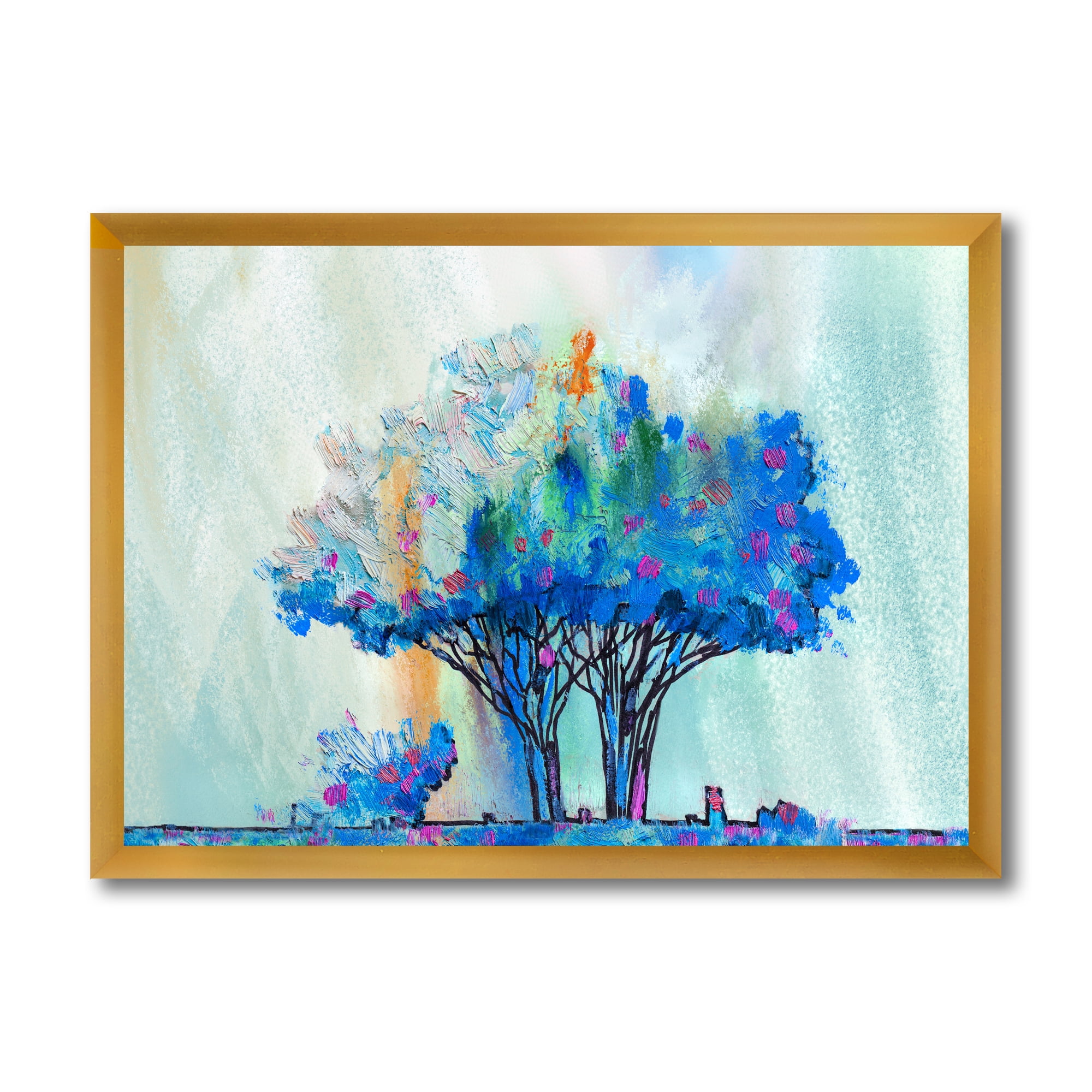 Designart 'Blue Coloured Tree Abstract Impression I' Modern Framed Art Print