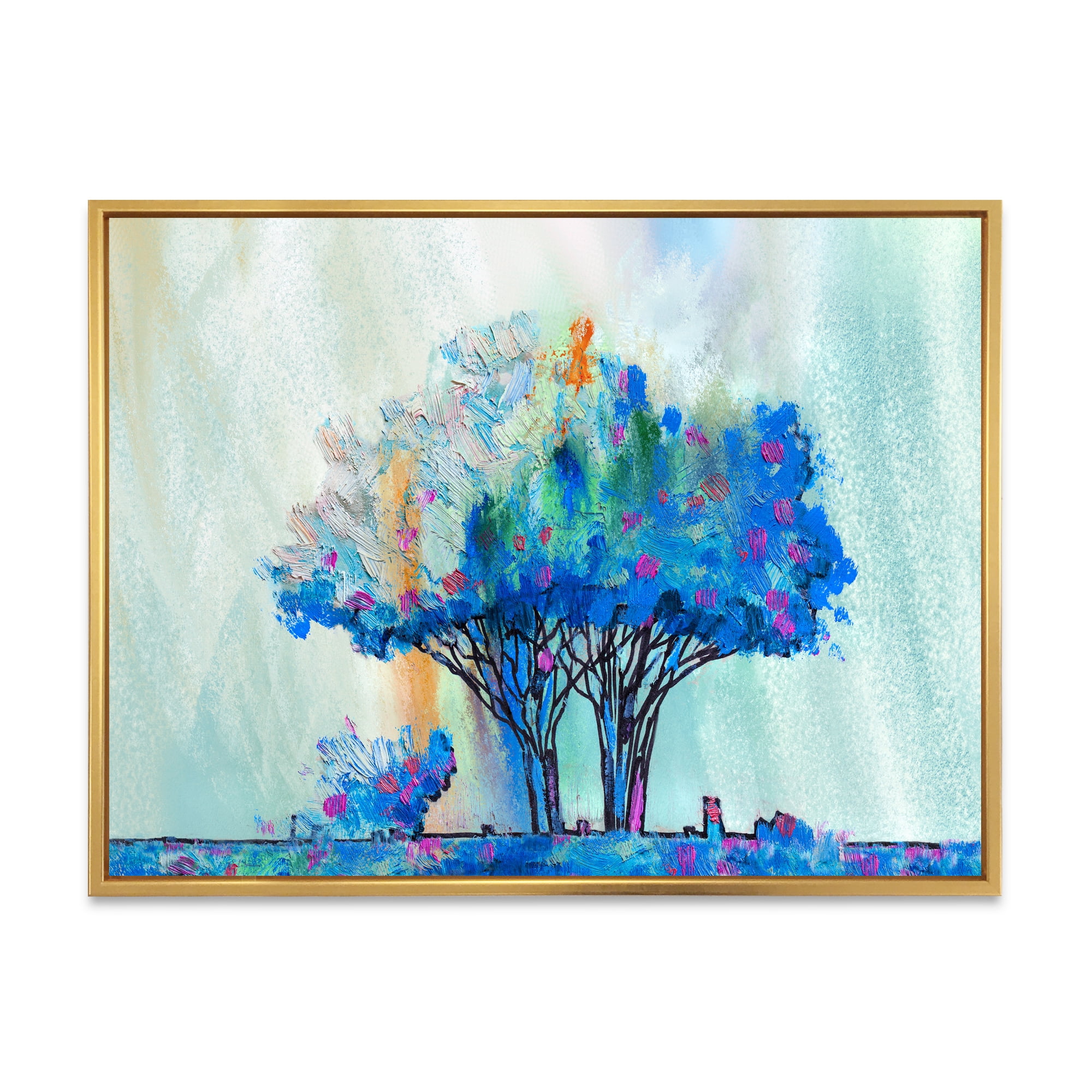 Designart 'Blue Coloured Tree Abstract Impression I' Modern Framed Canvas Wall Art Print