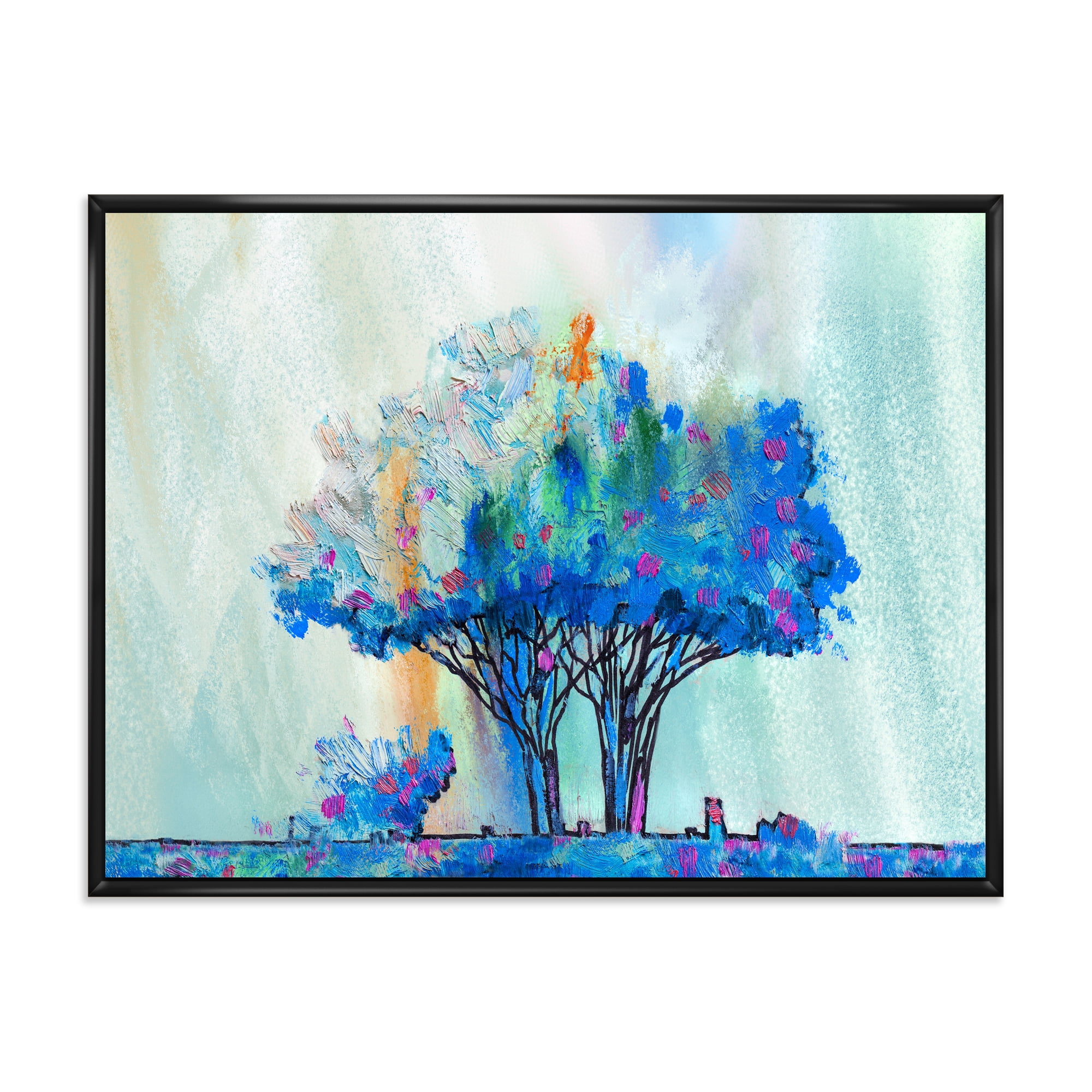 Designart 'Blue Coloured Tree Abstract Impression I' Modern Framed Canvas Wall Art Print