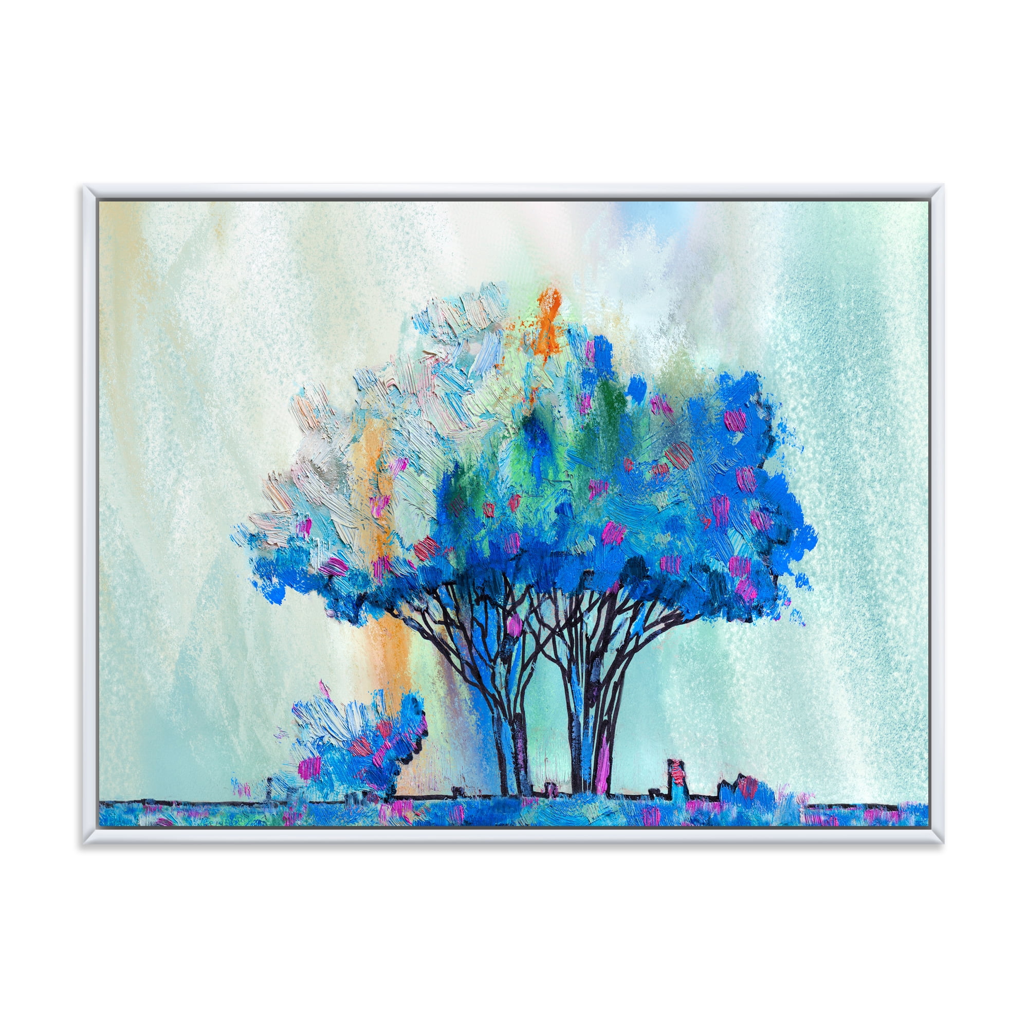 Designart 'Blue Coloured Tree Abstract Impression I' Modern Framed Canvas Wall Art Print