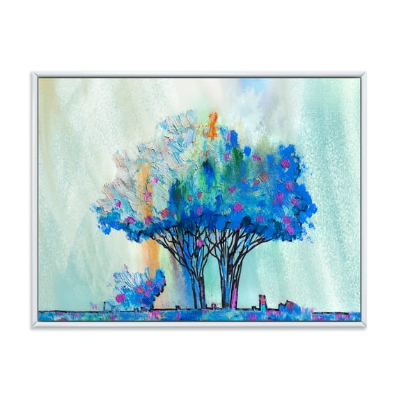 Designart 'Blue Coloured Tree Abstract Impression I' Modern Framed Canvas Wall Art Print