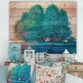 thumbnail image 1 of Designart 'Blue Coloured Tree Impression By Lakeside' Lake House Print on Natural Pine Wood, 1 of 5