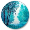 thumbnail image 1 of Designart 'Blue Coloured Tree Impression By Riverside' Lake House Circle Metal Wall Art 29x29 - Disc of 29, 1 of 5