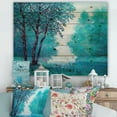 thumbnail image 1 of Designart 'Blue Coloured Tree Impression By Riverside' Lake House Print on Natural Pine Wood, 1 of 5