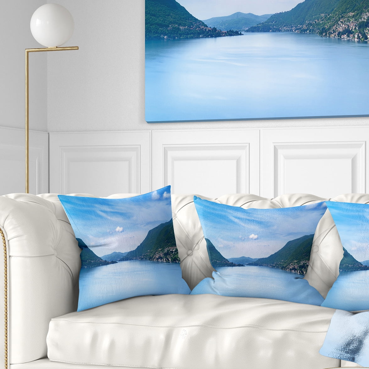 Designart Blue Como Lake Landscape - Photography Throw Pillow - 16x16