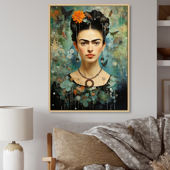 Designart "Blue Coral Mexico Art Selfportrait With" Portrait Floater Framed Canvas Wall Art