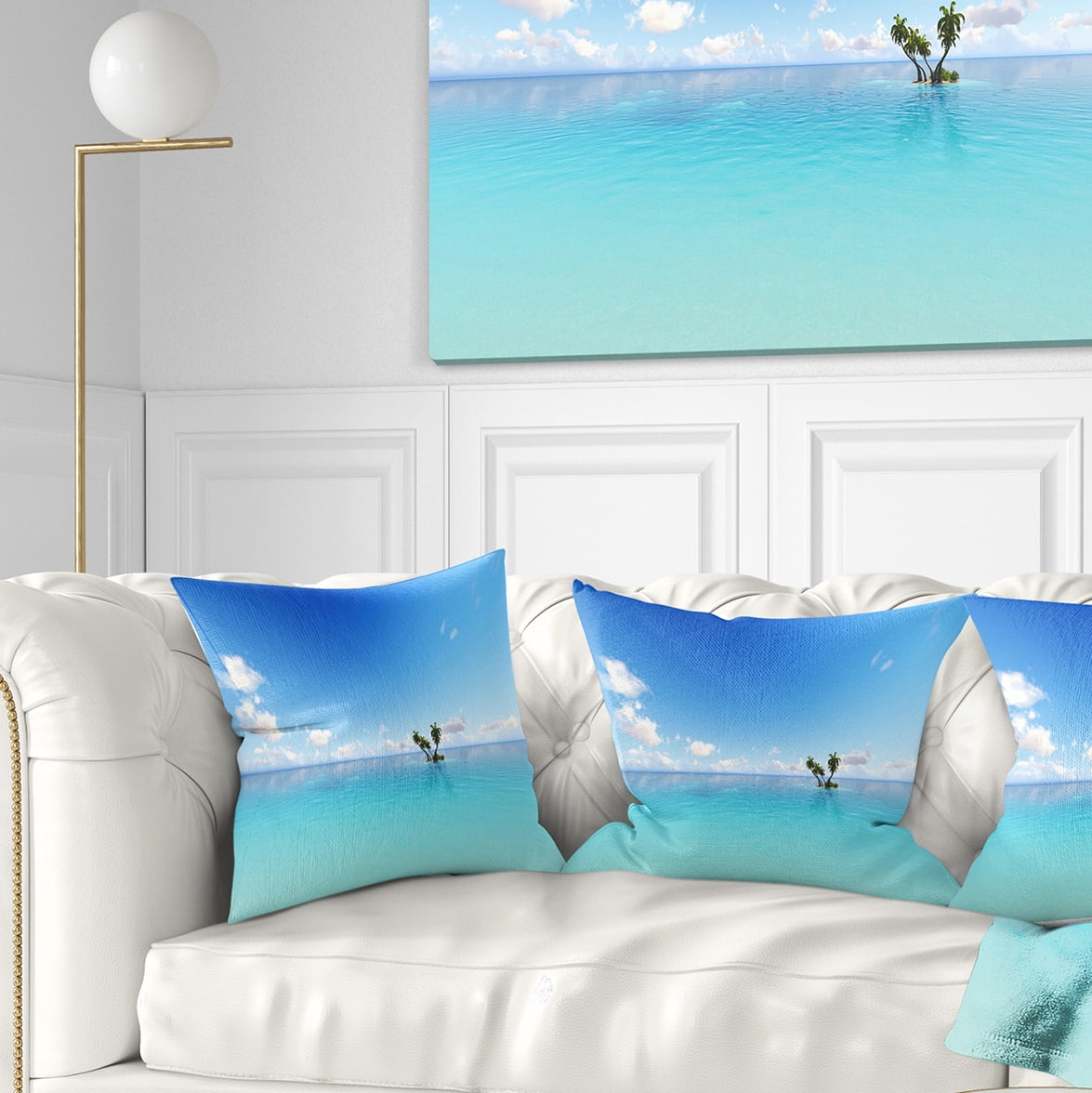 Designart Blue Corals Island Sea - Seascape Throw Pillow - 16x16