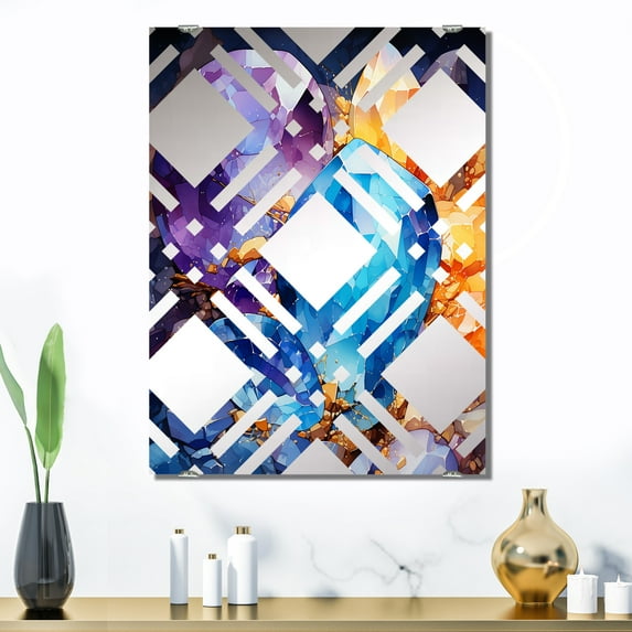 Designart "Blue Core in Gold Crystal Stone II" Stone Geode Oversized Wall Mirror - Traditional Landscapes Living Room Wall Mirror - Multiple Color Options