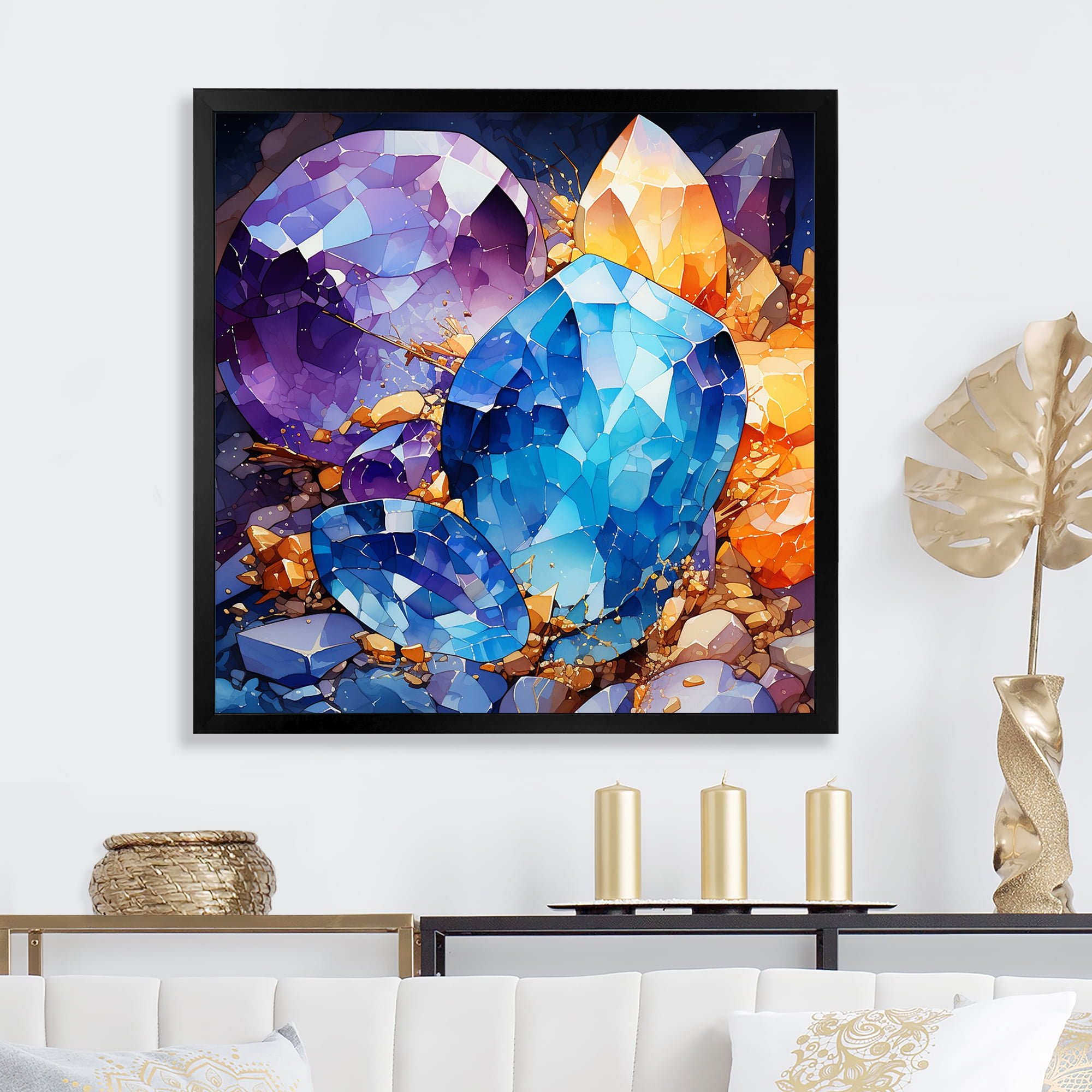 Designart "Blue Core in Gold Crystal Stone II" Landscapes Framed Wall