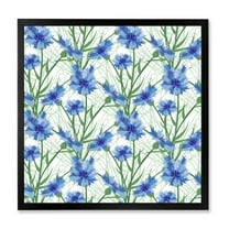 Designart 'Blue Cornflowers With Green Leaves On White I' Traditional Framed Art Print