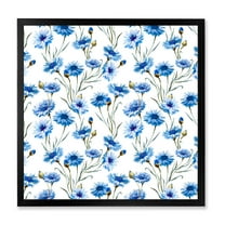 Designart 'Blue Cornflowers With Green Leaves On White II' Traditional Framed Art Print