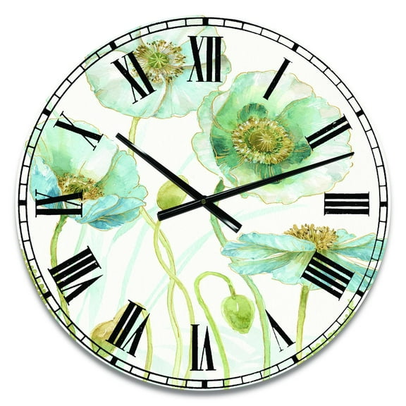 Designart 'Blue Cottage Flowers Drawing I' Farmhouse Wall Clock