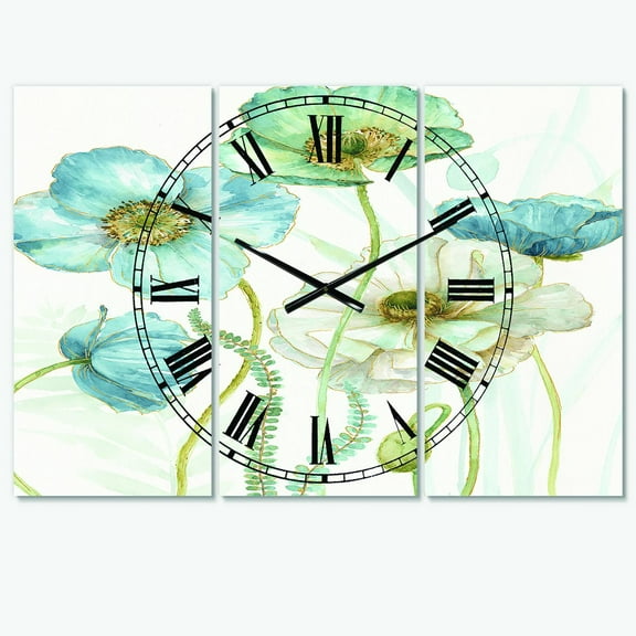 Designart 'Blue Cottage Flowers Drawing II' Farmhouse Wall Clock