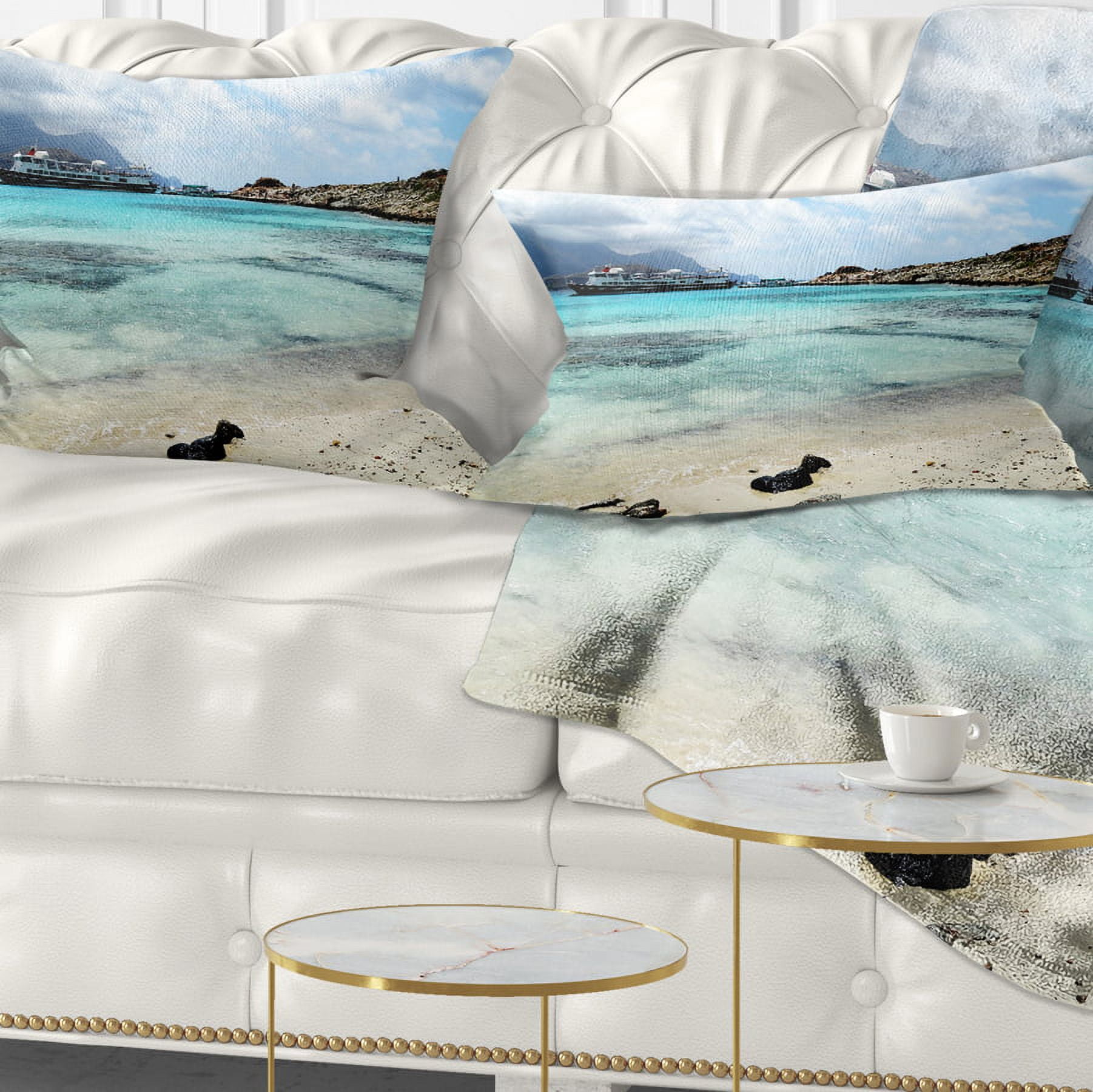 Designart Blue Crete Island in Greece - Seascape Throw Pillow - 12x20