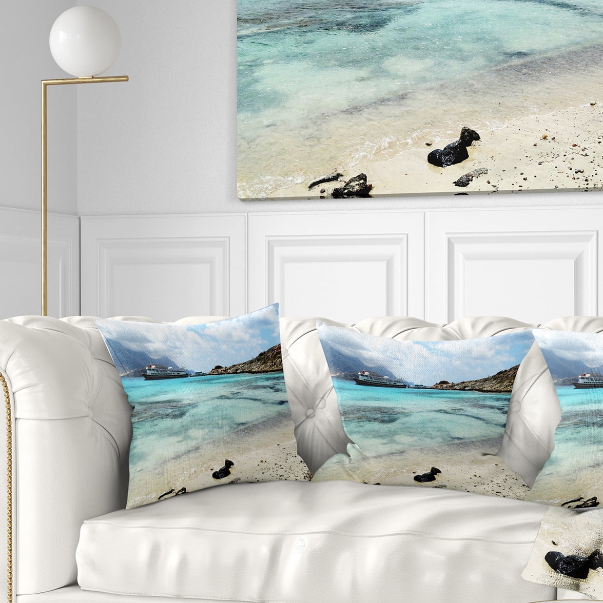 Designart Blue Crete Island in Greece - Seascape Throw Pillow - 16x16
