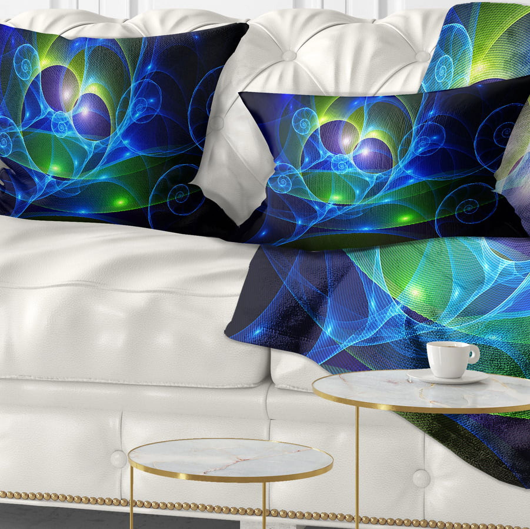 Designart Blue Curly Spiral on Black - Abstract Throw Pillow - 12x20