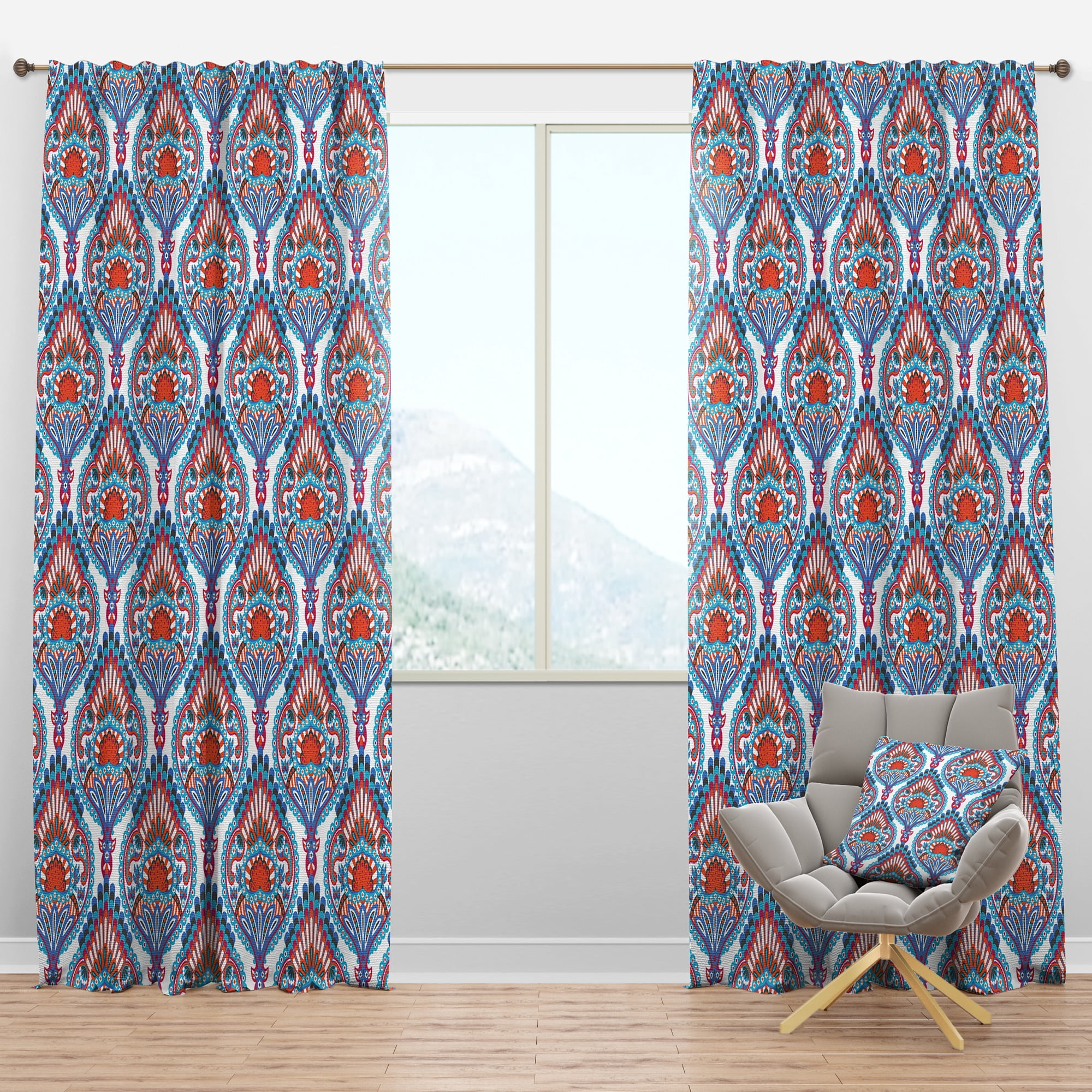 Designart 'Blue Damask Pattern' Bohemian & Eclectic Blackout Curtain Panel