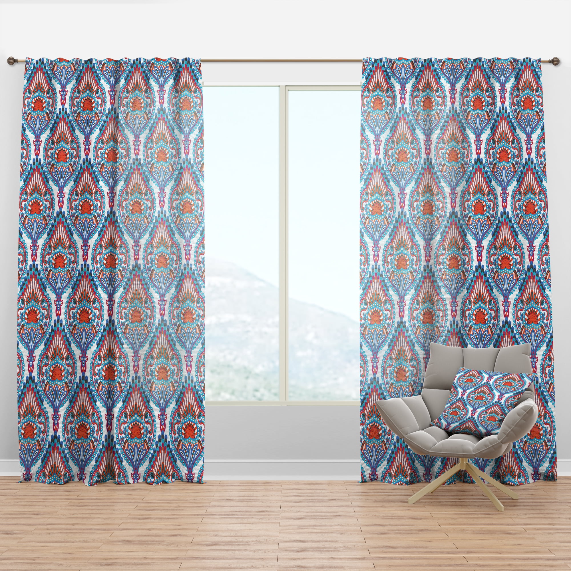Designart 'Blue Damask Pattern' Bohemian & Eclectic Curtain Panel