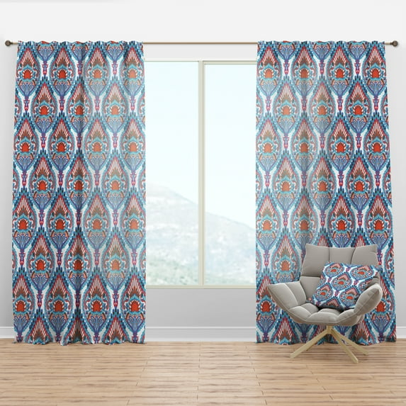Designart 'Blue Damask Pattern' Bohemian & Eclectic Curtain Panel
