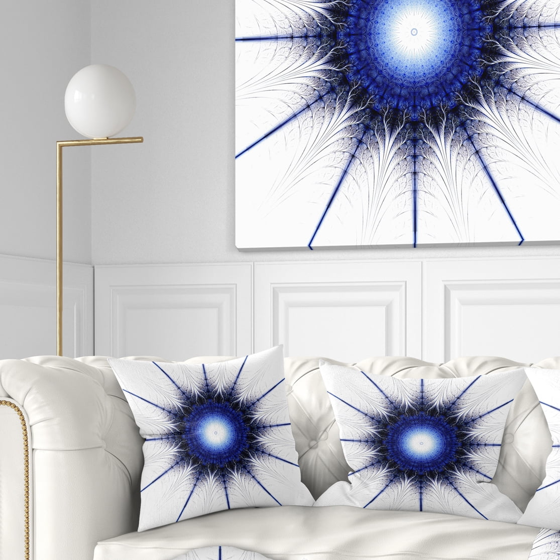 Designart Blue Digital Flower Art - Modern Floral Throw Pillow - 18x18