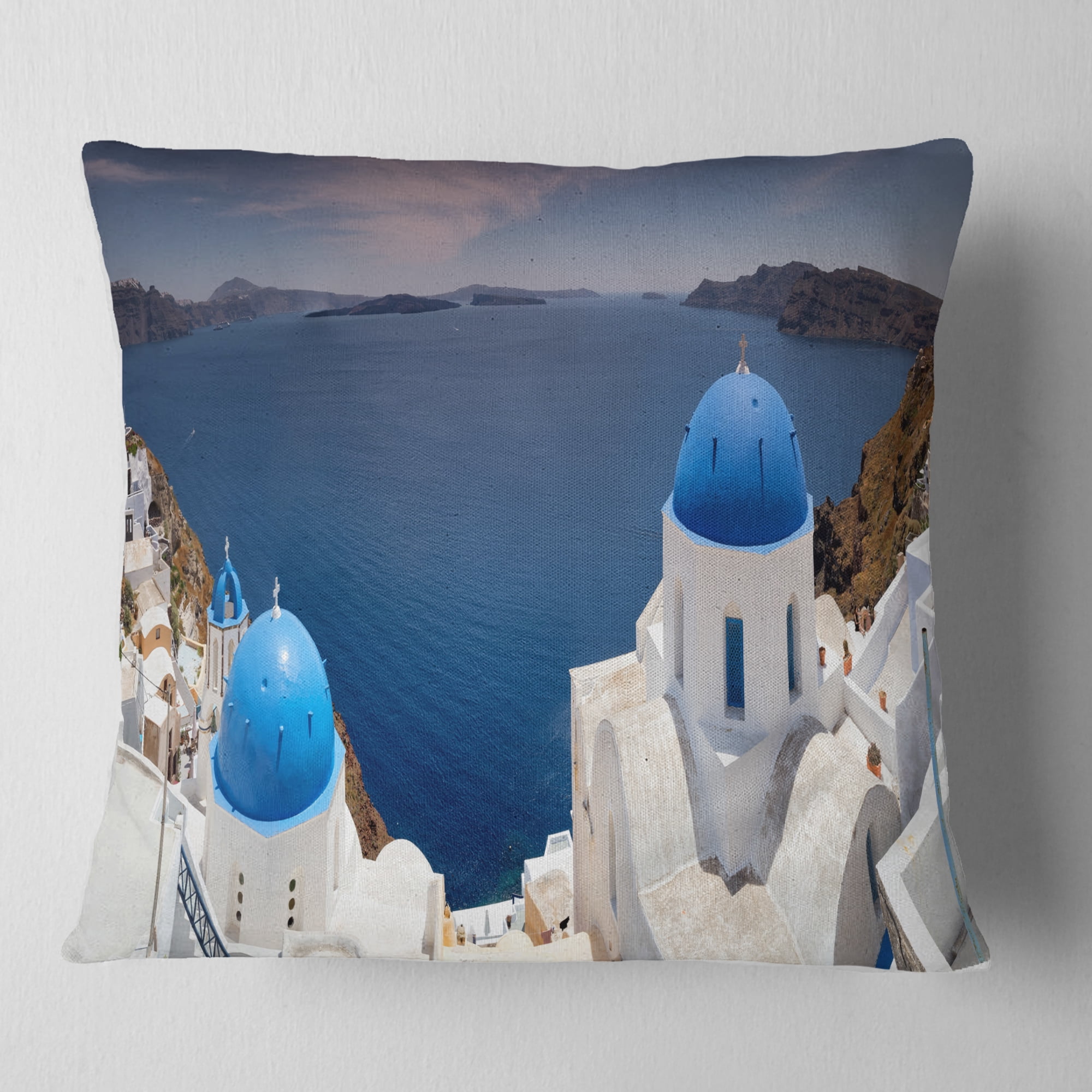 Designart Blue Doomes Churches Panorama - Landscape Printed Throw Pillow - 18x18