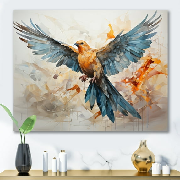 Designart "Blue Dove Winged Messenger Geometric I" Animals Canvas Art Print