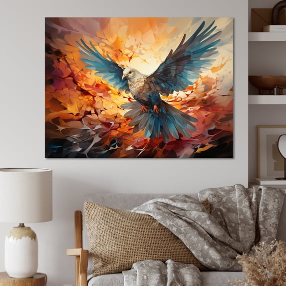 Designart "Blue Dove Winged Messenger Geometric II" Animals Wall Art Print