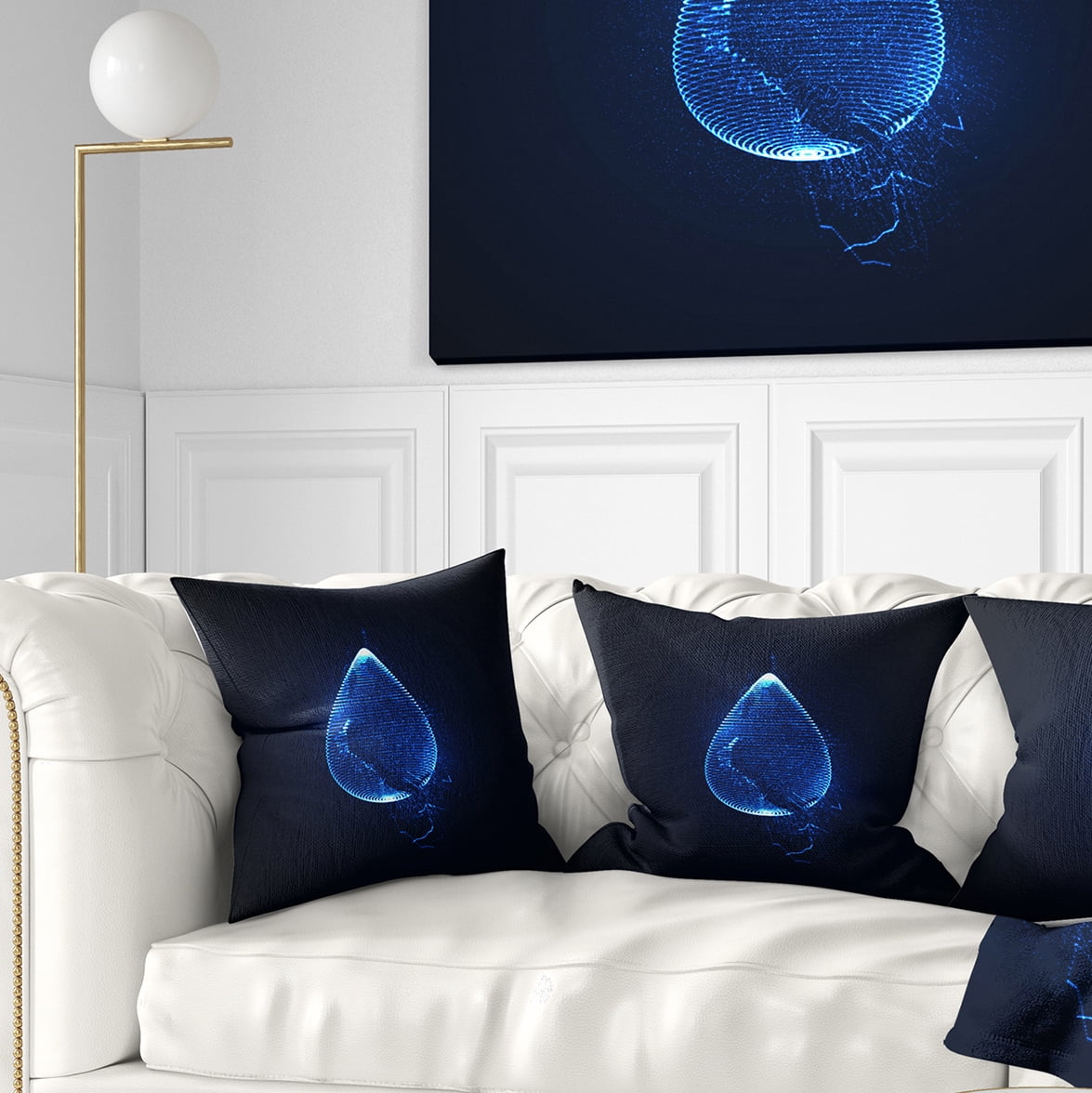 Designart Blue Droplet Design - Abstract Throw Pillow - 16x16