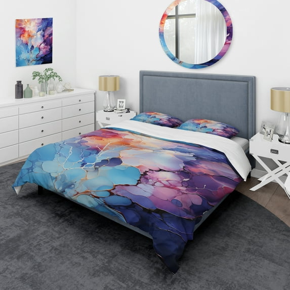 Designart "Blue Electric Reverie" Abstract Bedding Covert Set - Abstract Blue Modern Bed Set With 2 Shams