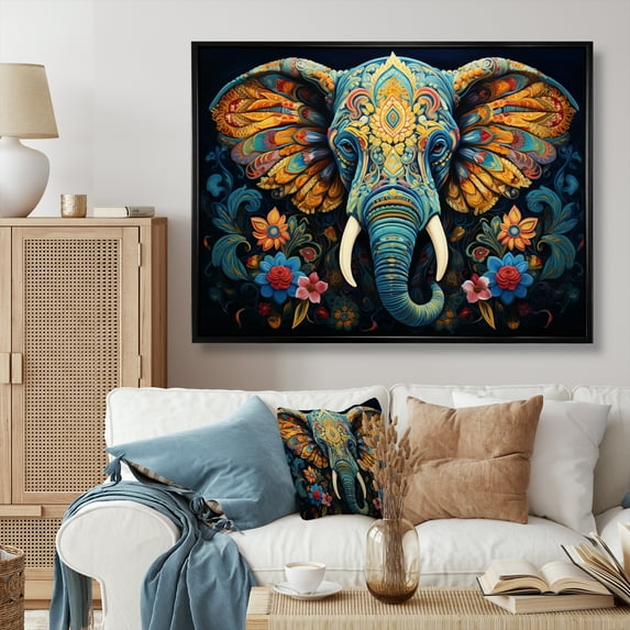 Designart "Blue Elephant Legacy" Animals Floater Framed Canvas Print