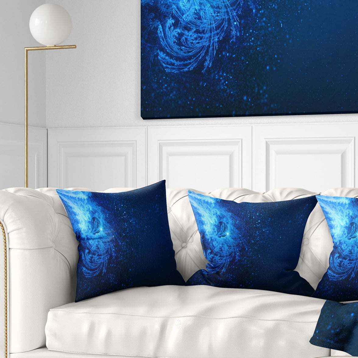 Designart Blue Falling Snow - Abstract Throw Pillow - 16x16
