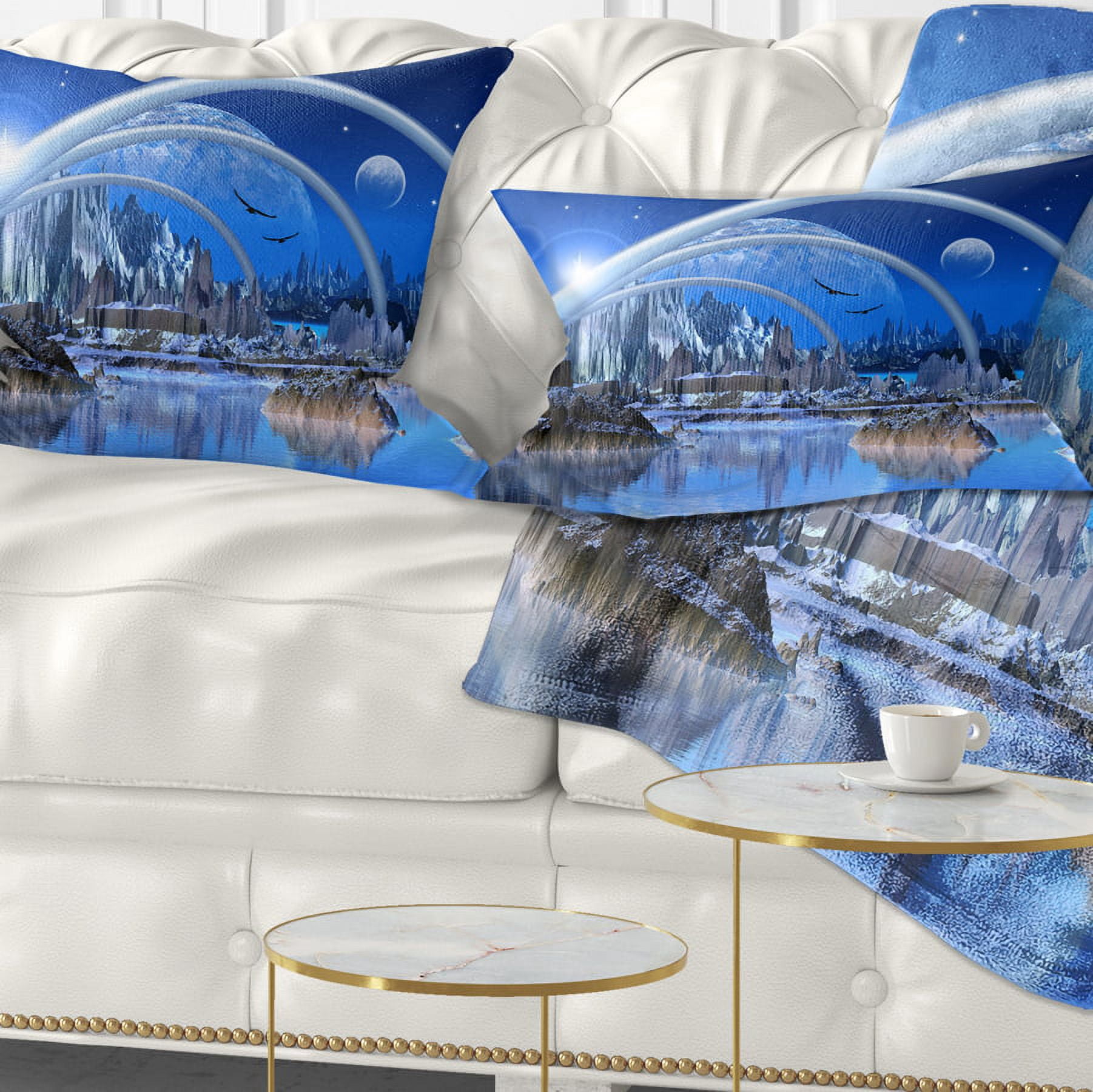 Designart Blue Fantasy Landscape - Landscape Printed Throw Pillow - 12x20