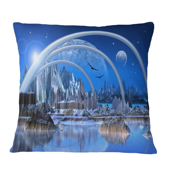 Designart Blue Fantasy Landscape - Landscape Printed Throw Pillow - 16x16
