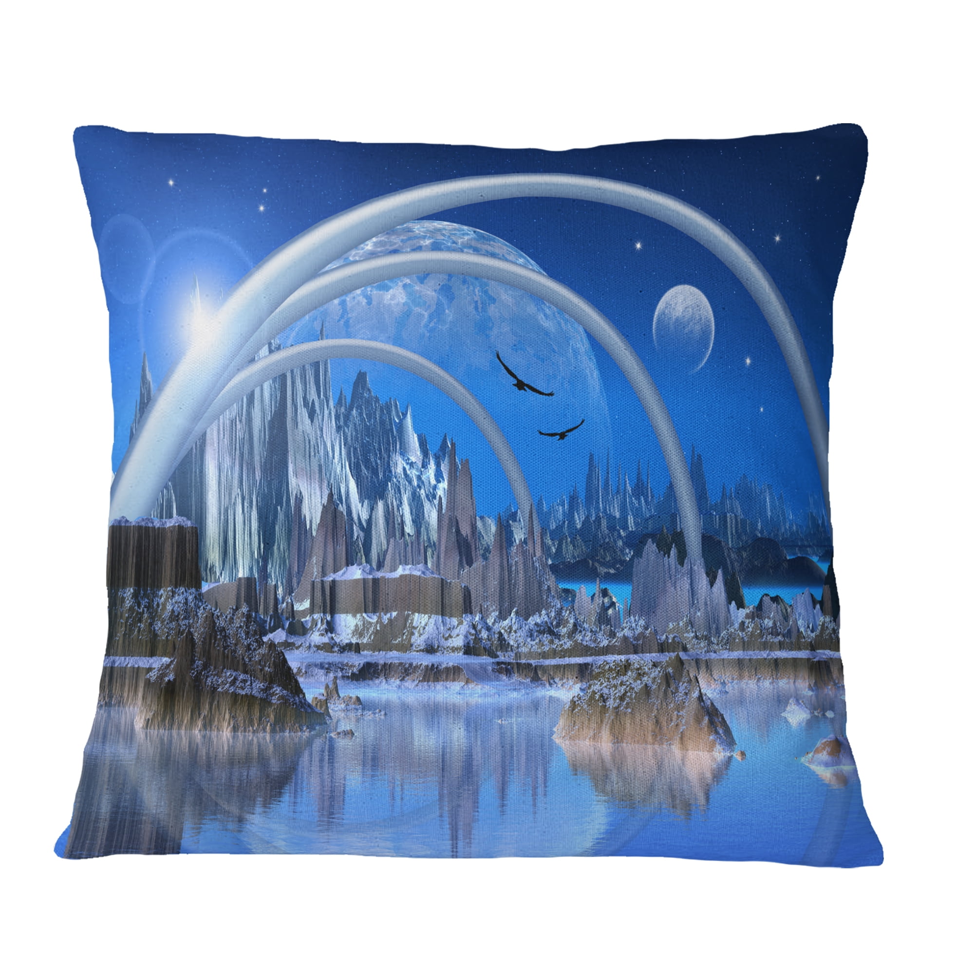 Designart Blue Fantasy Landscape - Landscape Printed Throw Pillow - 18x18