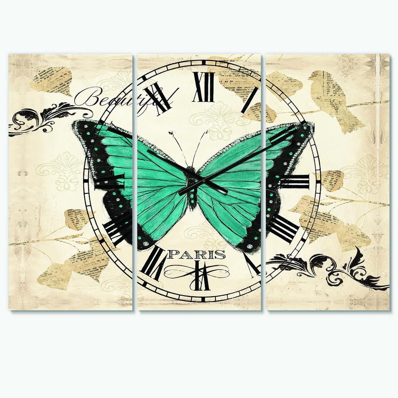 Designart 'Blue Farmhouse Butterfly' Farmhouse Wall Clock