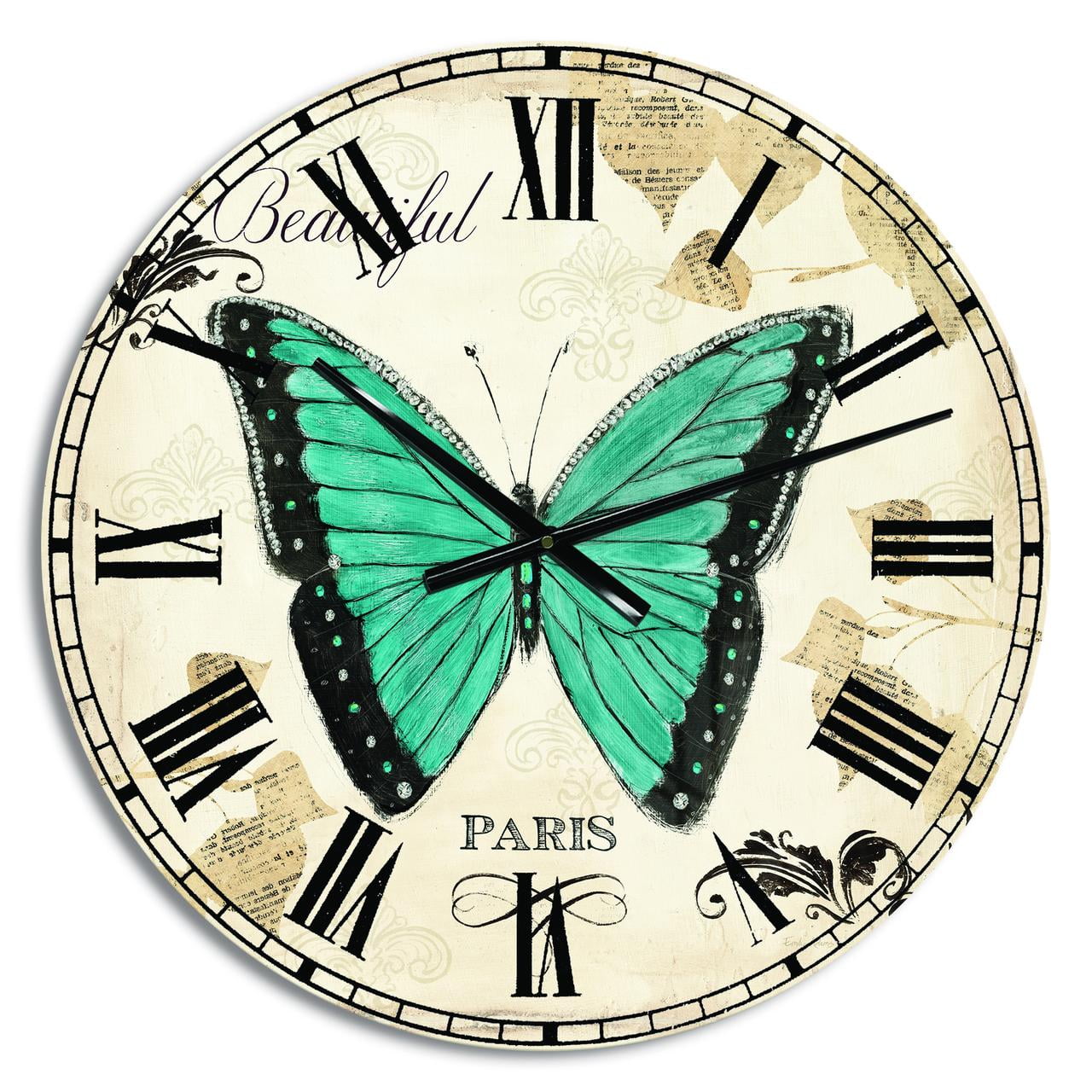 Designart 'Blue Farmhouse Butterfly' Farmhouse wall clock