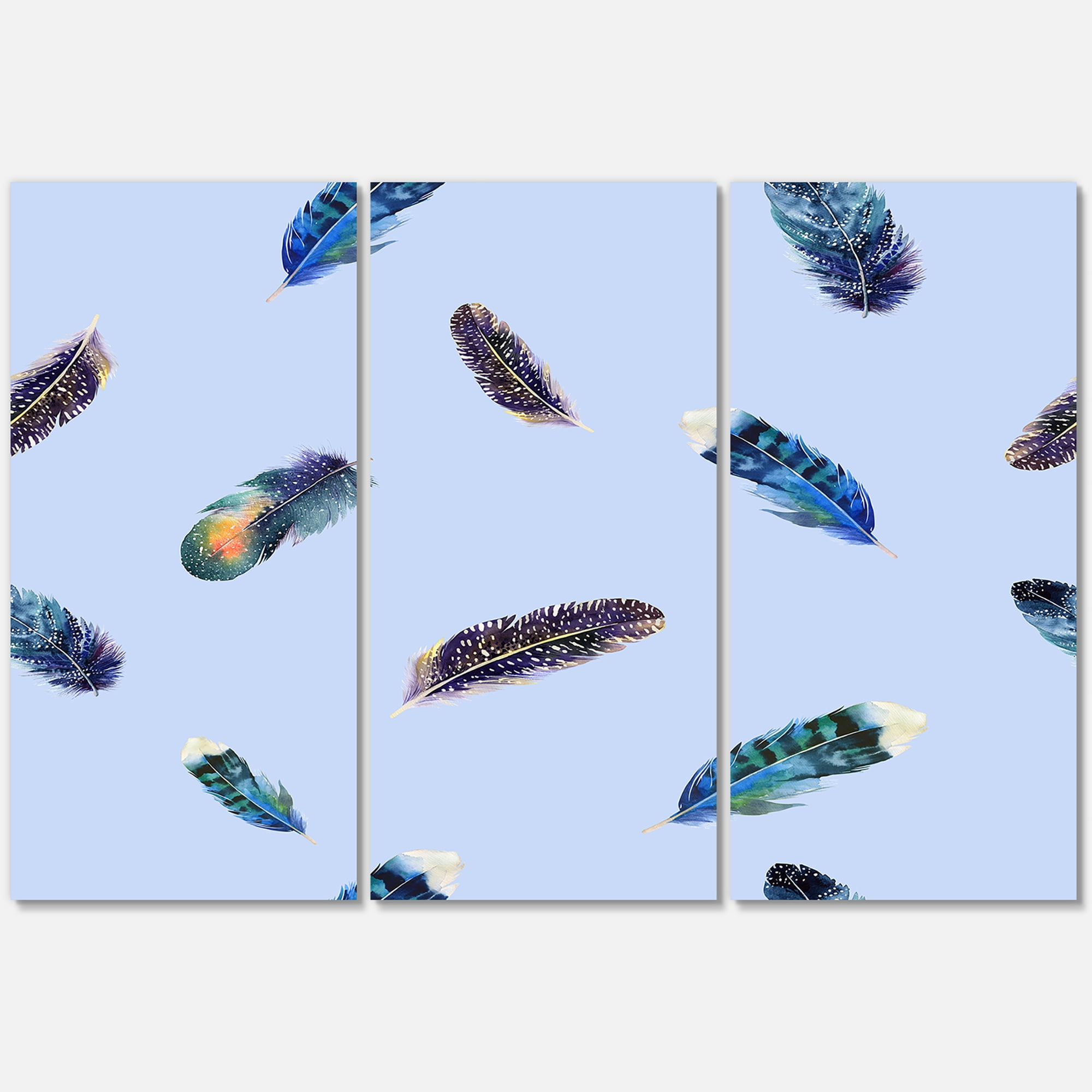 Designart ' Blue Feathers Boho Ethnic ' Bohemian & Eclectic Canvas Wall Art Print