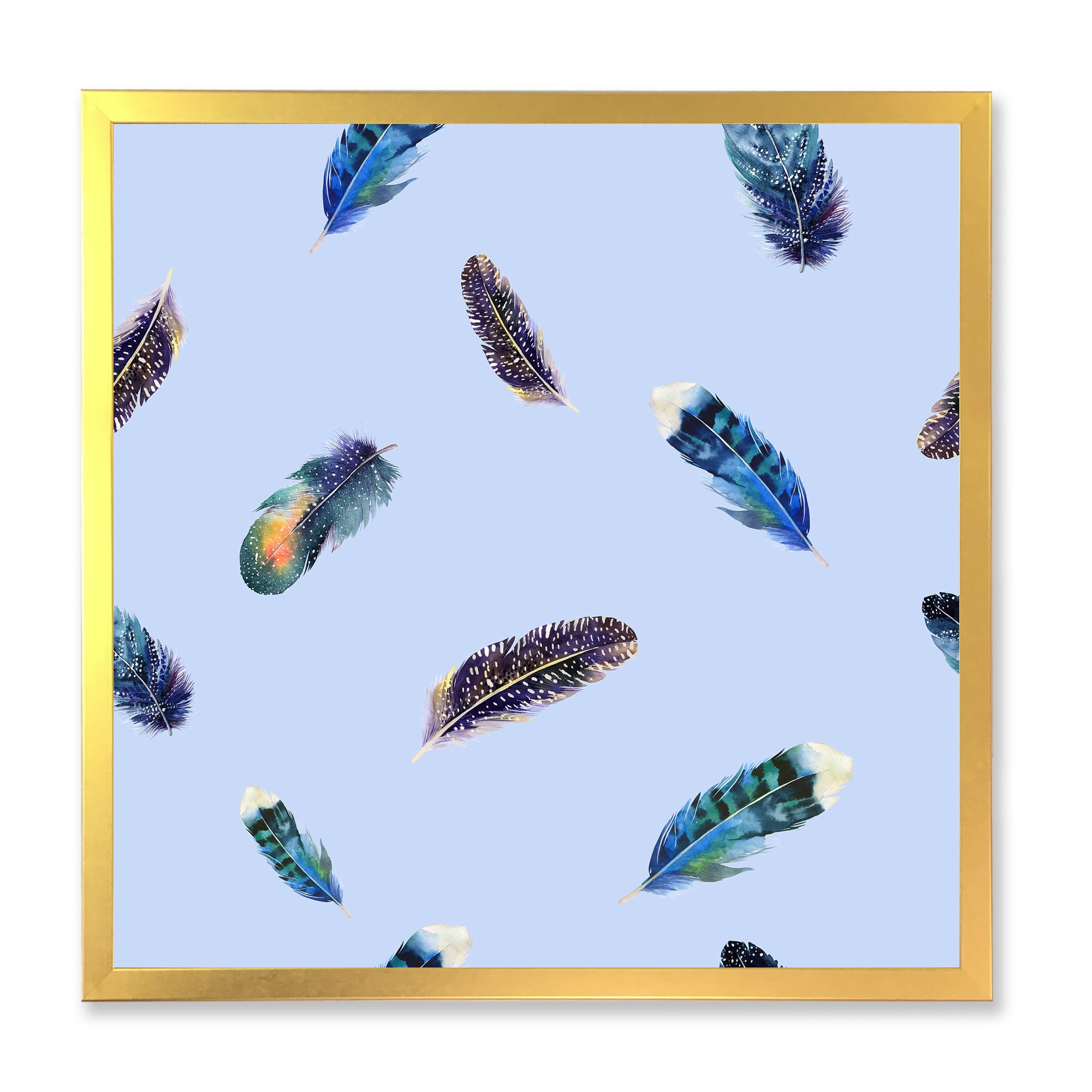 Designart 'Blue Feathers Boho Ethnic ' Bohemian & Eclectic Framed Art Print